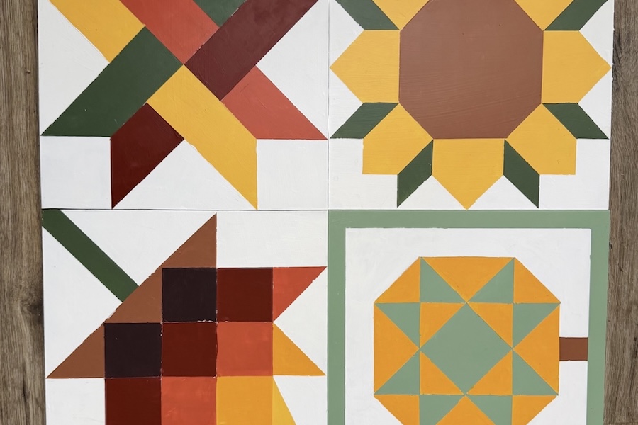 Painted Geometric quilt patters of fall imagery